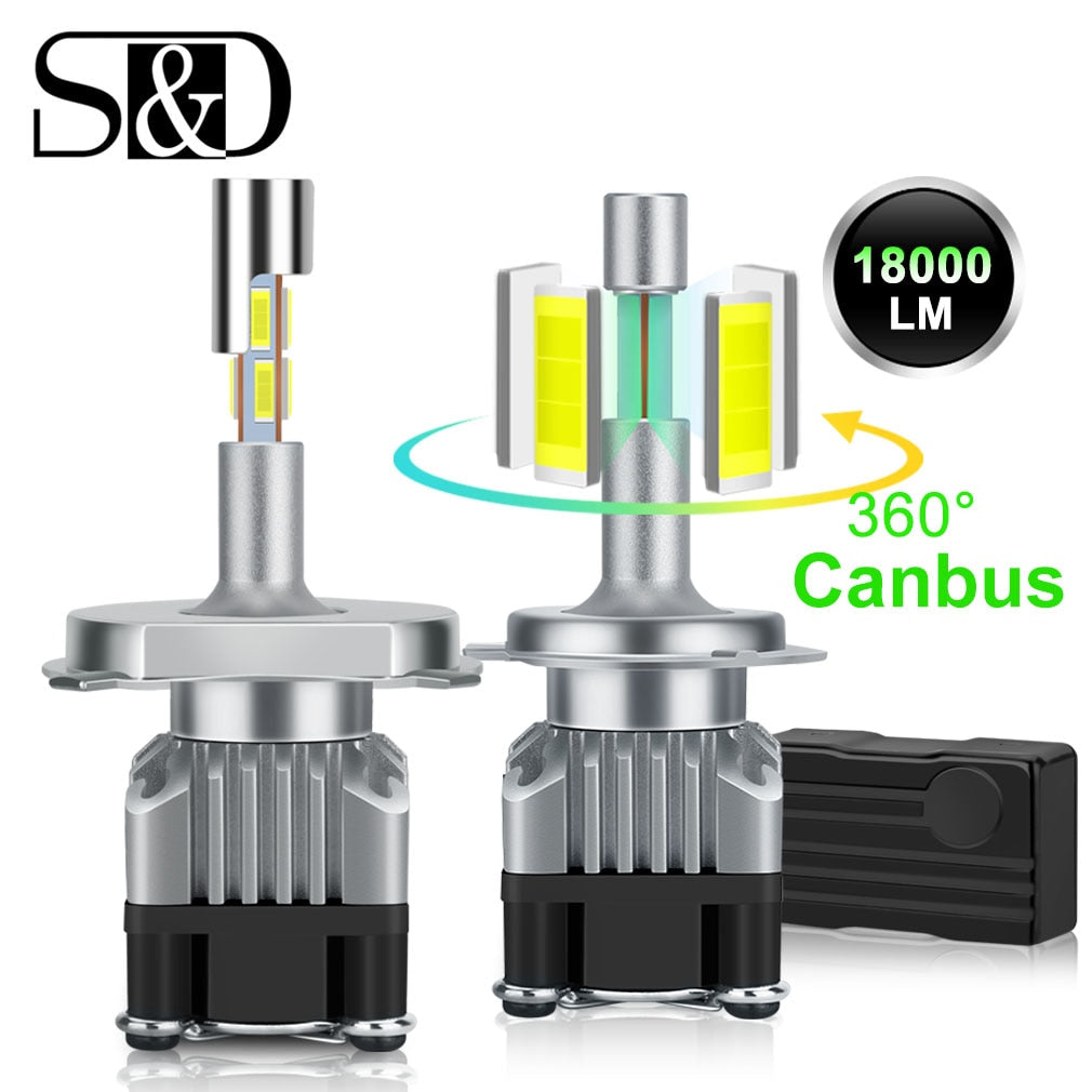 18000LM 4 Sides Canbus H7 LED Headlight H1 Turbo H4 9005 HB3 9006