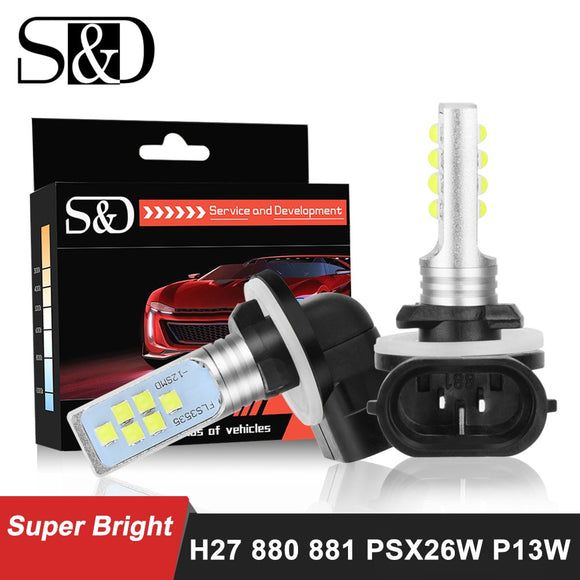 2pcs H27 LED 880 881 PSX26W P13W LED Bulbs Car Fog Light H27W2 H27/1 H27/2 6500K 1400LM Auto Day Running Lamp Driving Lamps