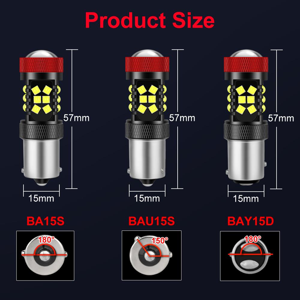 2Pcs P21W LED Canbus Py21W BAU15S BA15S BAY15D 1156 P21/5W LED