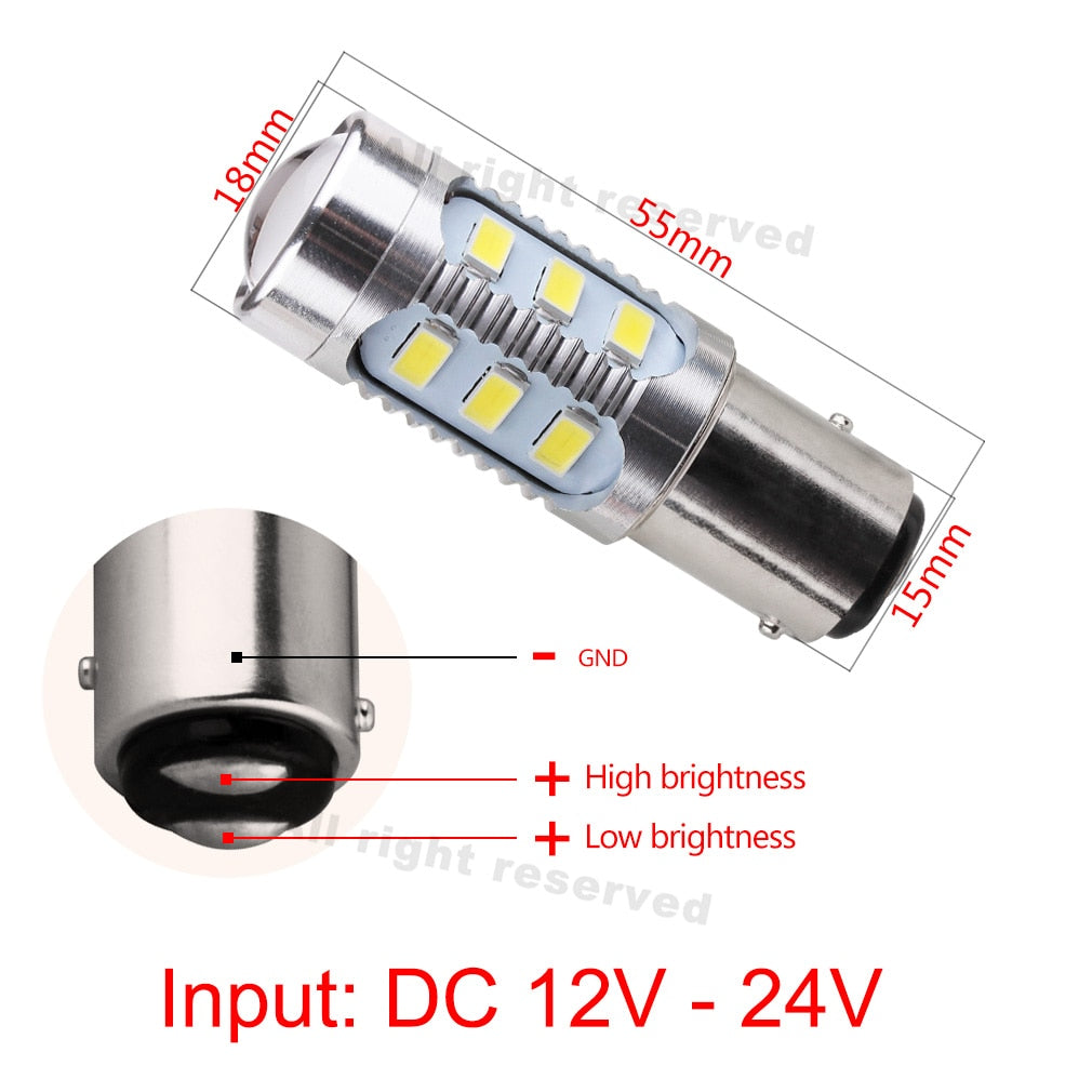 2pcs 1157 BAY15D LED Bulbs 12 SMD 5630 Chips High Power Lamps For